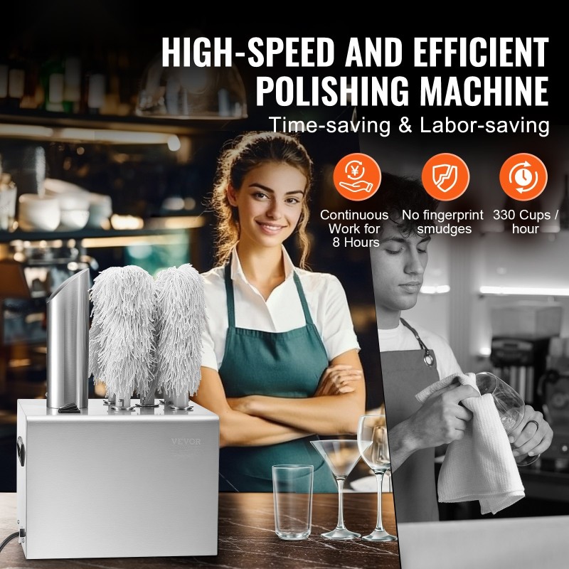 Sähköinen lasinkiillotuskone ammattikäyttöön 5 mikrokuituharjalla 330 lasia tunnissa lämminilmakuivaus