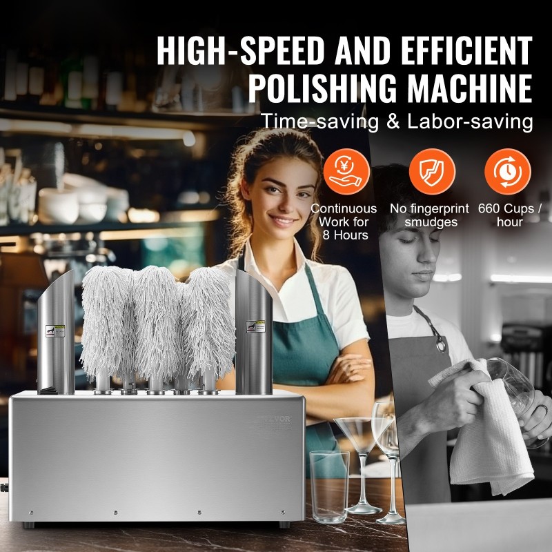 Sähköinen lasinkiillotuskone 8-harjainen 660 kuppia tunnissa lämminilmakuivauksella ammattikeittiöön