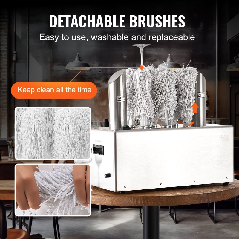 Sähköinen lasinkiillotuskone 8-harjainen 660 kuppia tunnissa lämminilmakuivauksella ammattikeittiöön