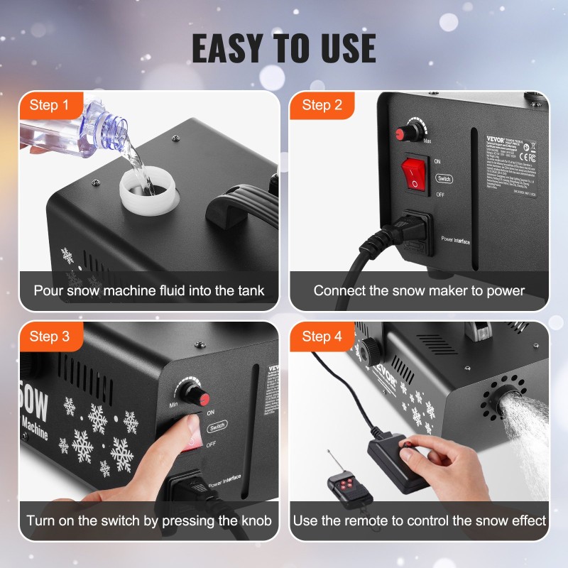 Lumikone 650W teräsrunko 1L säiliö kädessä pidettävä ripustettava kaukosäätimellä sisäkäyttöön