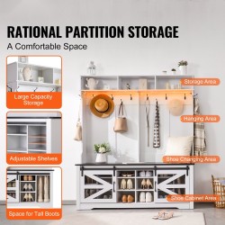 Naulakko penkillä lastulevyä ja metallia 16 kenkäpaikkaa 12 koukkua USB-valonauhalla