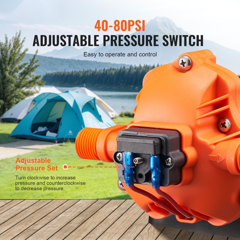 12V painevesipumppu 13,25 l/min 3-kammioinen säädettävä paine 40–100 PSI 1/2 tuuman MNPT-liitännät