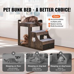 Monitasoinen lemmikkisänky pienille koirille ja kissoille koko S harmaa irrotettavilla portailla säilytystilalla