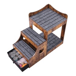 Monitasoinen lemmikkisänky ikkunatasolla irrotettavilla portailla vetolaatikolla pieni rustiikinruskea