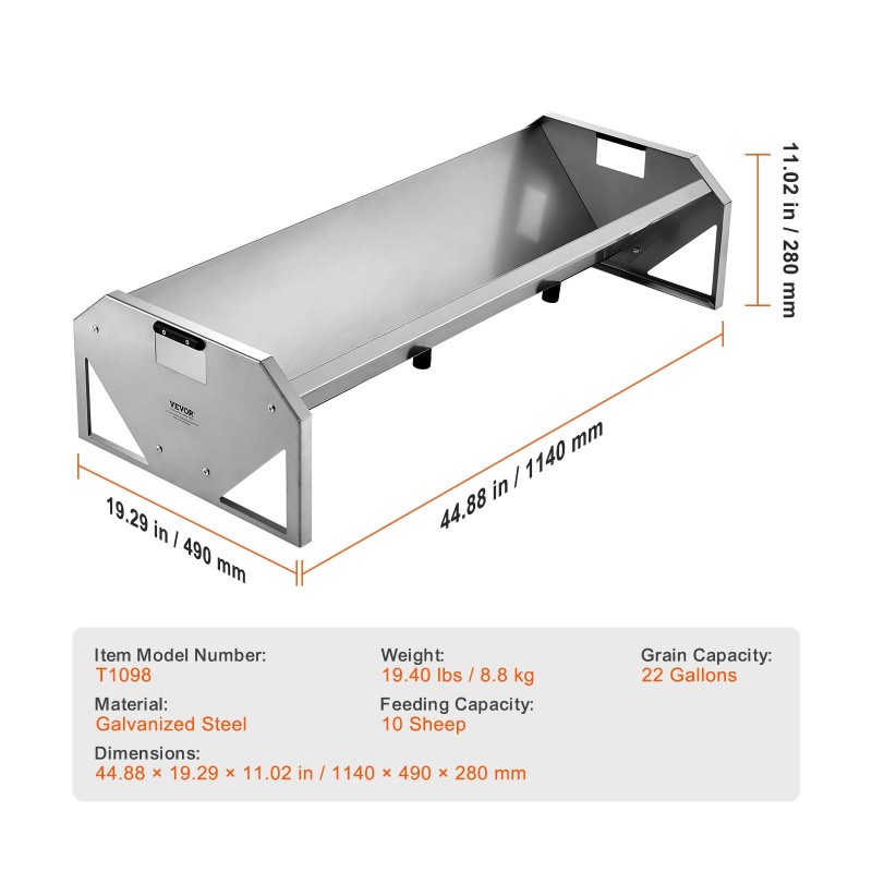 Ruokinta-allas sinkittyä terästä 22 gallonaa 1140 mm lampaille ja vuohille