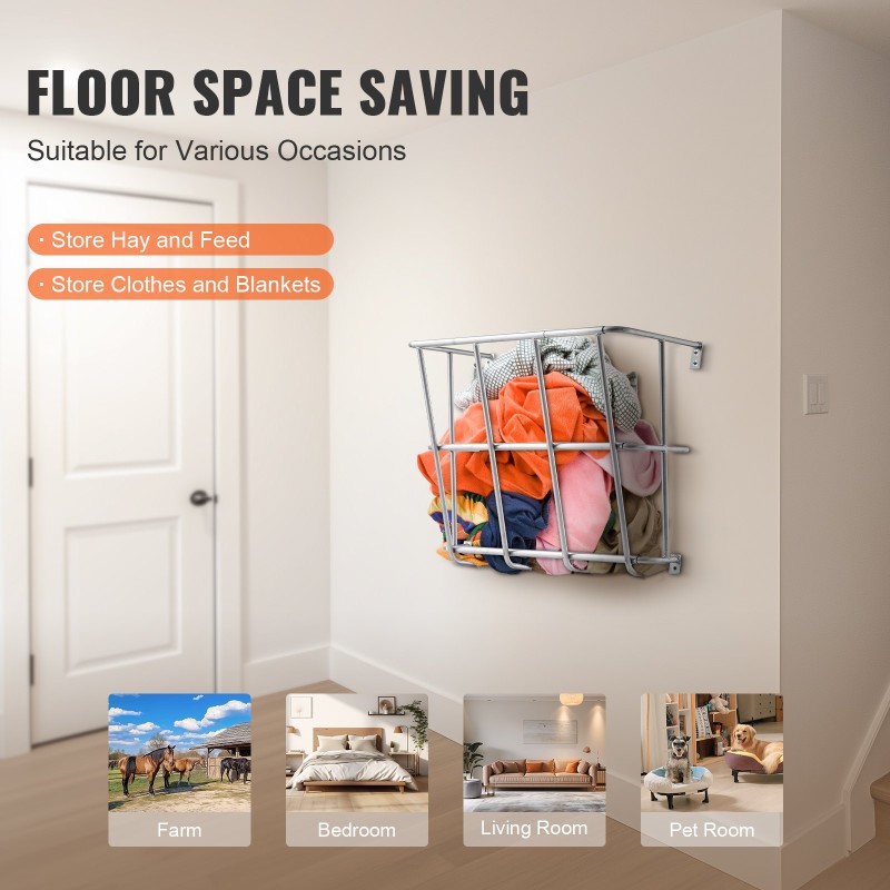 Heinäteline seinäkiinnitteinen hiiliteräksinen 18,5 gallonan kapasiteetilla vuohille hevosille ja lampaille