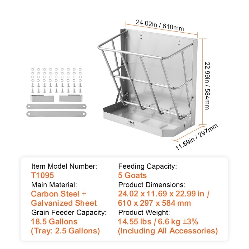 Seinäruokkija täysin hitsattu hiiliteräsrunko heinälle ja viljalle 21 gallonaa 5 vuohelle