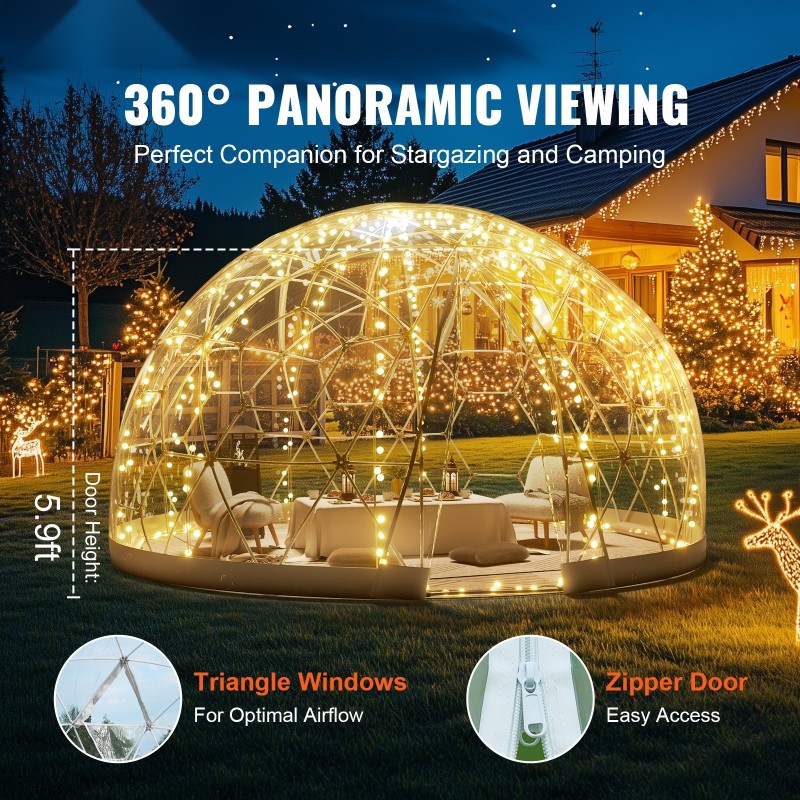 Kupoliteltta läpinäkyvä 0,3 mm PVC 365,8 cm halkaisija 2,19 m korkeus