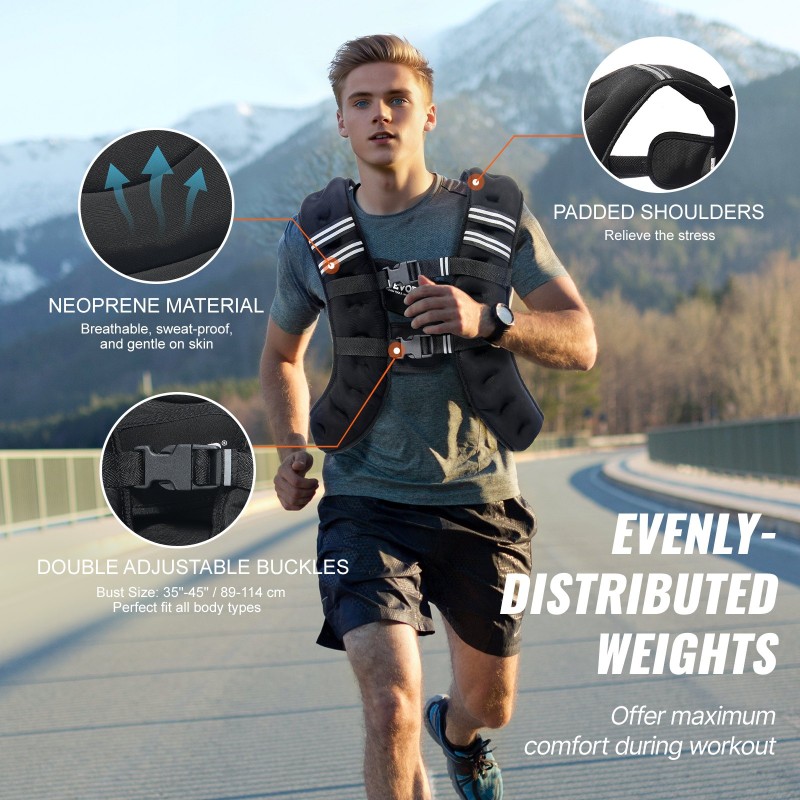 Neopreeninen 13,8 kg painoliivi säädettävä 89–114 cm heijastava raita