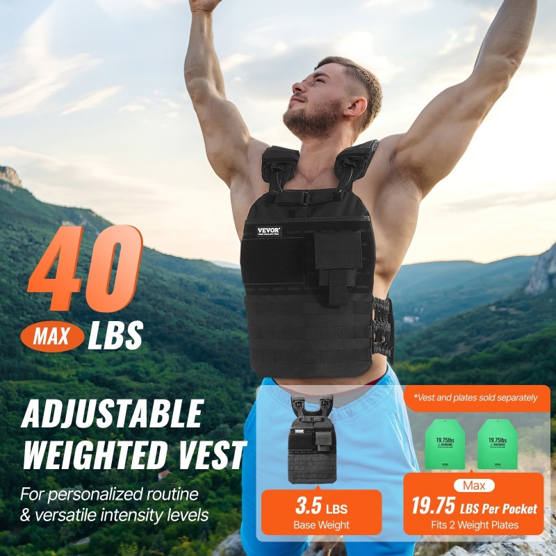 Painoliivi säädettävä 3,5–40 paunaa 1000D nailon musta miehille ja naisille