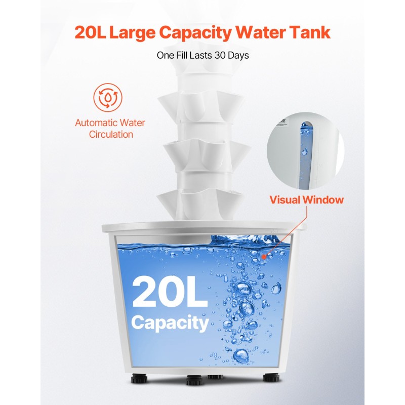 Vesiviljelytorni kuusitasoinen 30 istutuspaikkaa 20 litran vesisäiliöllä 16 watin kasvivalo sisäkäyttöön