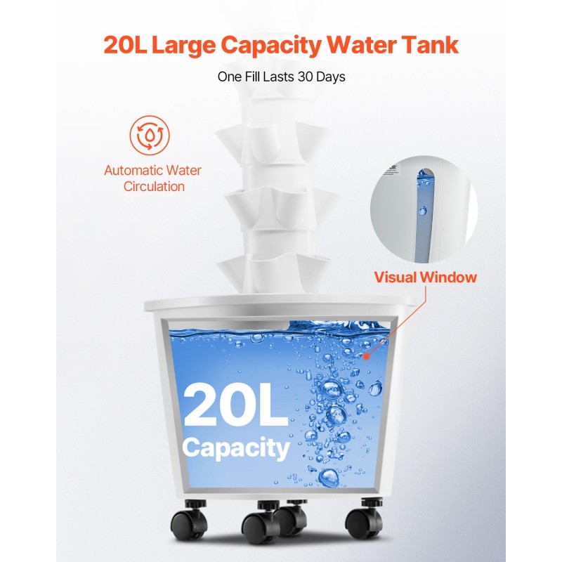 Vesiviljelytorni kuusi kerrosta kolmekymmentä kasvupaikkaa kahdenkymmenen litran säiliö polypropeeni ja ABS-muovi