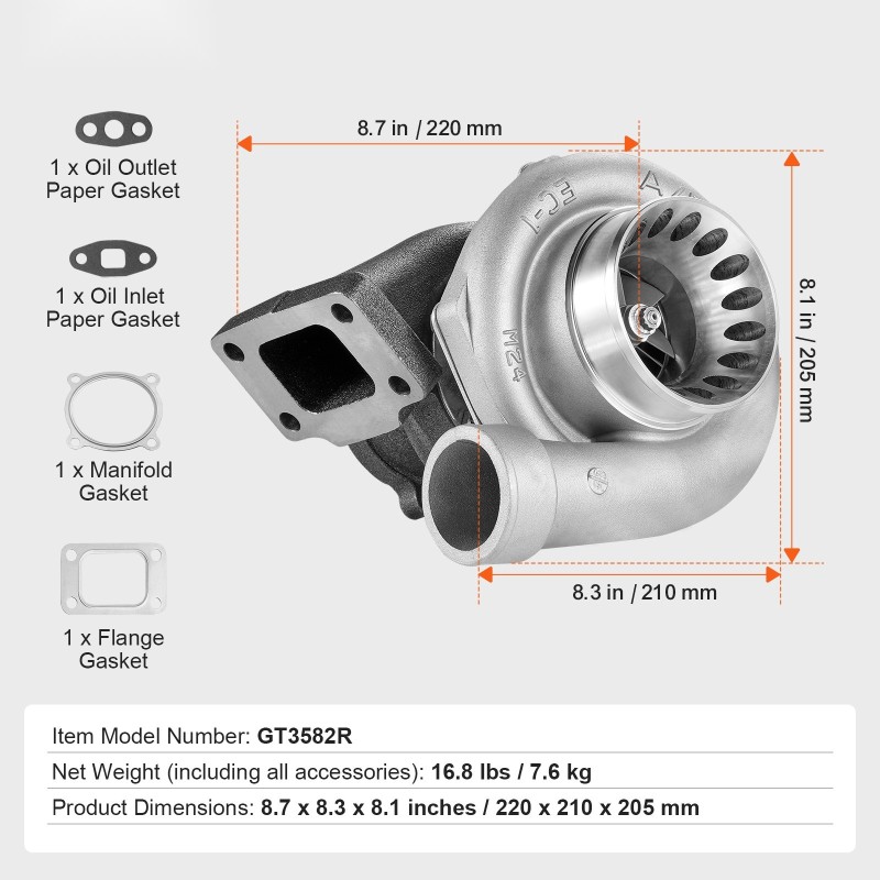 Turboahdin auton moottoreihin 2,5–6,0 l lämmönkestävä siipipyörä pallografiittivalurautarunko tiivistesarja