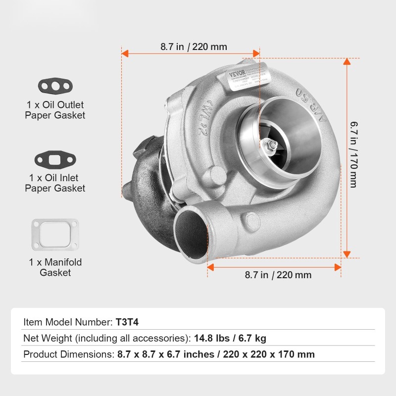 Turboahtimen korvaava yksikkö valurautakotelolla lämpöä kestävä siipipyörä 1,5–4,0 l moottoreille