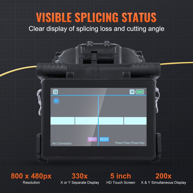 Kuituhitsauslaite vaippakohdistus neljä moottoria 5-tuumainen kosketusnäyttö kolmitoiminen kuitupidike 7800 mAh akku