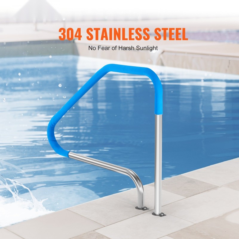 Uima-altaan kaide ruostumattomasta teräksestä valmiiksi koottu kolmiportaisella sinisellä otteella