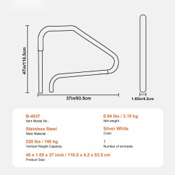 Uima-altaan kaide ruostumattomasta teräksestä valmiiksi koottu kolmiportaisella sinisellä otteella