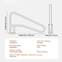 Uima-altaan kaide ruostumattomasta teräksestä 2 kpl 1395x810x100 mm
