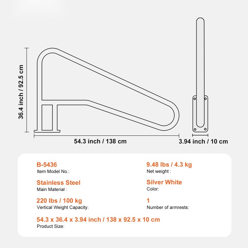 Uima-altaan kaide ruostumatonta terästä 1420 x 945 mm liukumaton kahvasuoja