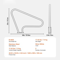 Uima-altaan ruostumattomat teräskaiteet 2 kpl 1220 x 905 x 100 mm