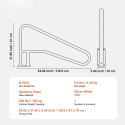 Uima-altaan kaide ruostumattomasta teräksestä koko 1395 x 810 mm liukuesteellä