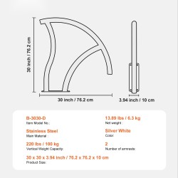 Allaskaide 2 kpl ruostumaton teräs 30x30 tuumaa pohjalevyllä uima-altaaseen