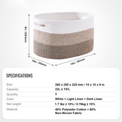 Säilytyskorit 3 kpl 22 l 380×250×225 mm polyesteripuuvillaa ja kuitukangasta kodin järjestelyyn