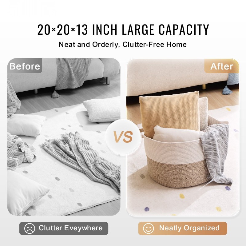 Säilytyskori puuvillanyöristä punottu 67 l 508x508x330 mm 40% polyesteripuuvilla 60% kuitukangas