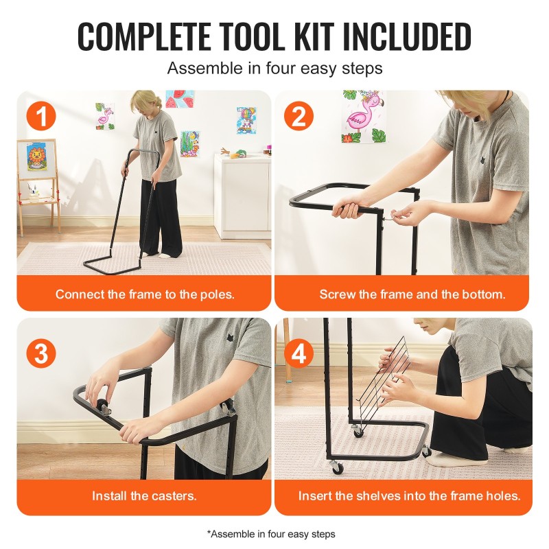 Taidekuivausteline 25 irrotettavaa hyllyä hiiliteräsrunko jauhemaalattu musta lukittavat pyörät