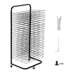 Taidekuivausteline 25 irrotettavaa hyllyä hiiliteräsrunko jauhemaalattu musta lukittavat pyörät