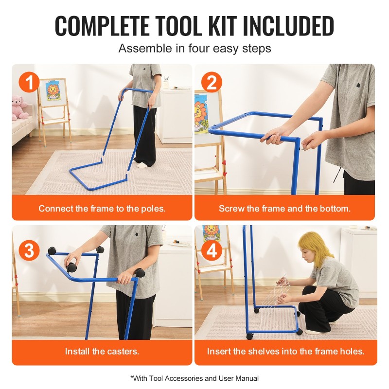 Taideteosten kuivausteline hiiliteräsrunko 25 irrotettavaa hyllyä lukittavat pyörät