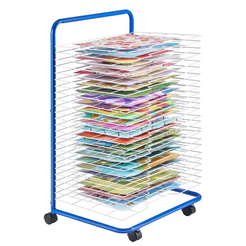 Taideteosten kuivausteline hiiliteräsrunko 25 irrotettavaa hyllyä lukittavat pyörät