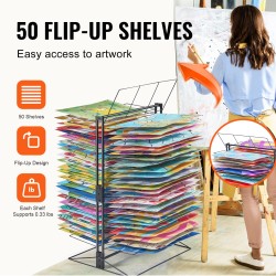 Taidekuivatusritilä 50 irrotettavaa hyllyä hiiliteräs musta vakaapohjainen kouluun ja ateljeeseen