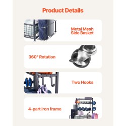 Joogamattojen säilytysteline jauhemaalattua terästä pyörillä ja koukuilla