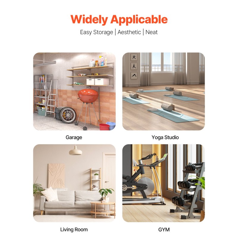 Joogamattojen säilytysteline jauhemaalattua terästä pyörillä ja koukuilla