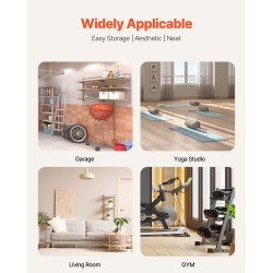 Joogamattojen säilytysteline pulverimaalatulla teräsrungolla korilla lukittavilla pyörillä ja koukuilla