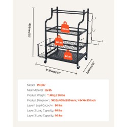 Joogamattojen säilytysteline pulverimaalatulla teräsrungolla korilla lukittavilla pyörillä ja koukuilla