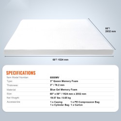 Viskoelastinen geelitäytteinen sijauspatja 1524x2032 mm 76,2 mm paksu irrotettavalla pestävällä päällisellä