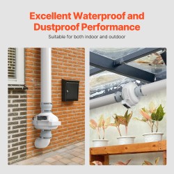 Radonin poistopuhallin 4–4,5 tuuman putkille hiljainen muovikotelolla 2 liitintä