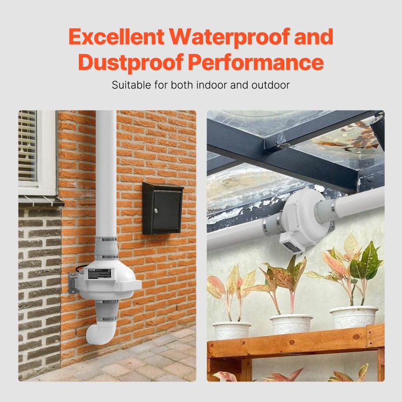 Radonpoistopuhallinpaketti ABS-kuorinen 260 CFM ilmavirta 98–89 mm 2 kytkintä mukana