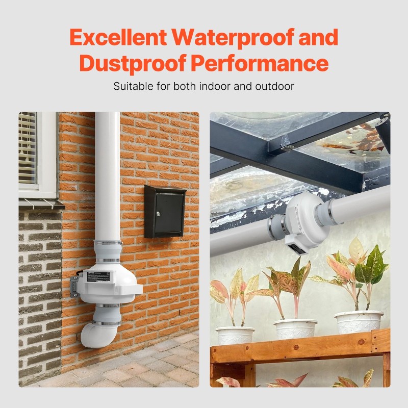 Radonpoistopuhaltimen asennussarja 98–114 mm liitännöille hiljainen 260 CFM ilmavirta ABS-runko kaksi liitintä