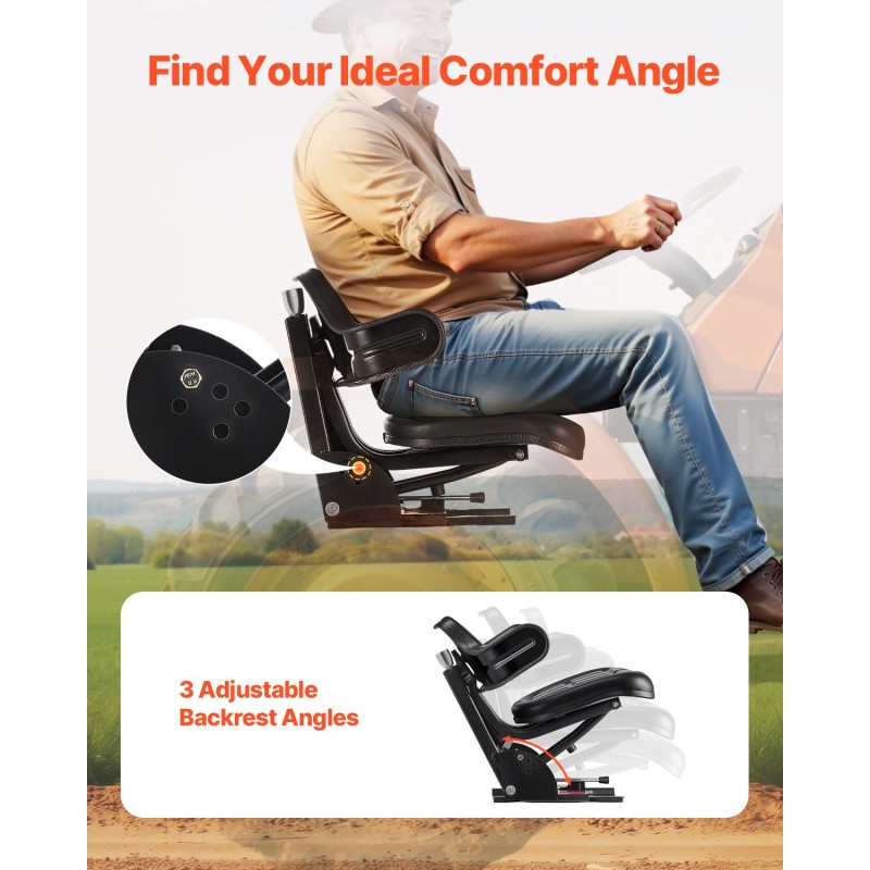 Jousitettu trukin ja traktorin istuin PVC-pinta kolmiasentoinen selkänoja 150 mm liukusäätö