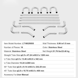 Pakoputkisetti 16-osainen ruostumaton teräs suurihalkaisijaiset putket liukuliitoksilla