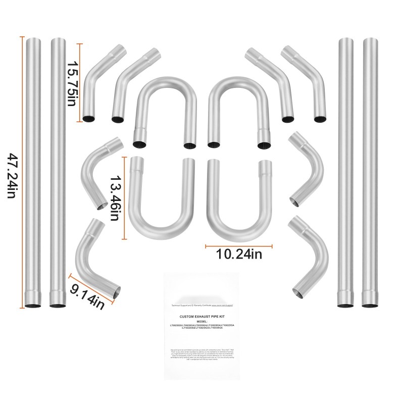Pakoputkisetti 16-osainen ruostumaton teräs suurihalkaisijaiset putket liukuliitoksilla