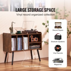 Levysoitinjalusta lastulevy ja mäntypuiset jalat tilaa 220 vinyylilevyä säädettävät hyllyt ruskea