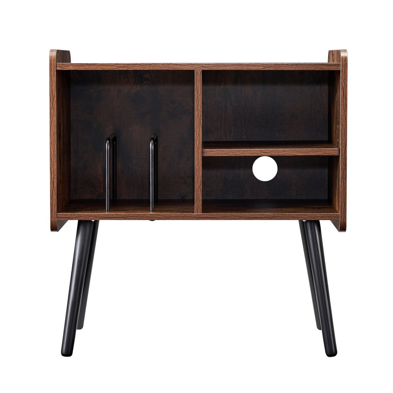 Levysoitinpöytä lastulevy mäntyjalat ruskea tilaa 100 levyä säädettävät hyllyt