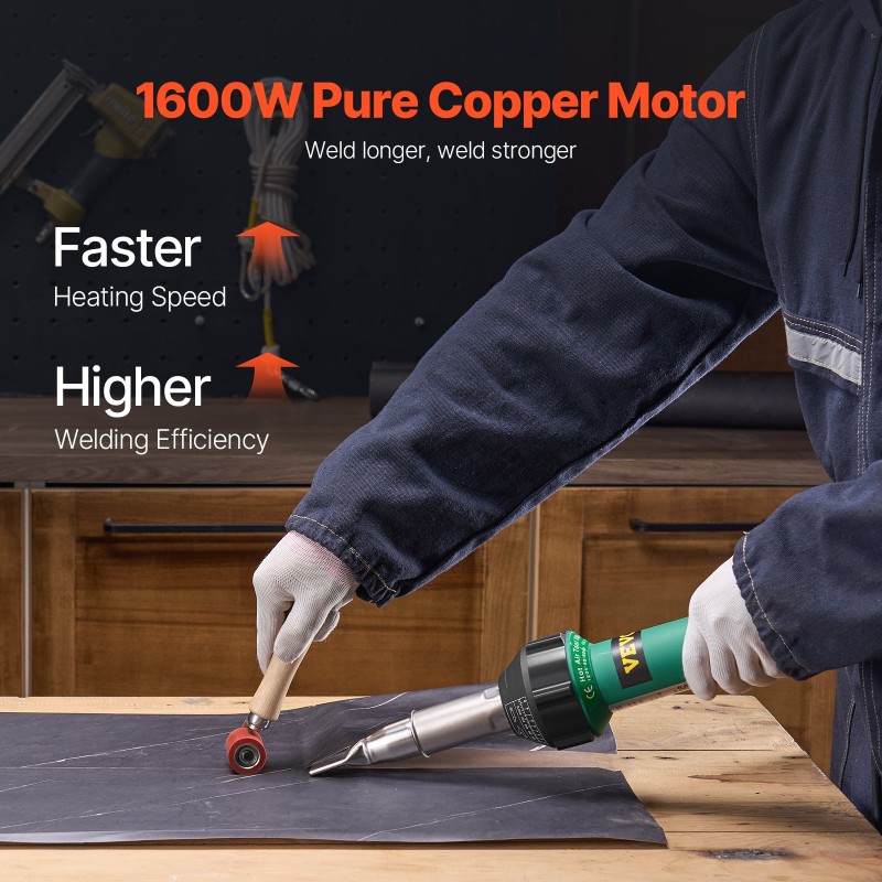 Kuumailmamuovihitsauslaite teho 1600W lämpöalue 50–600°C 4 suutinta 4 saumantelaa PP PE PVC