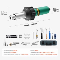 Kuumailmamuovihitsain 1600W 50–600°C säädettävä 9-portainen 4 suutinta PP PE PVC