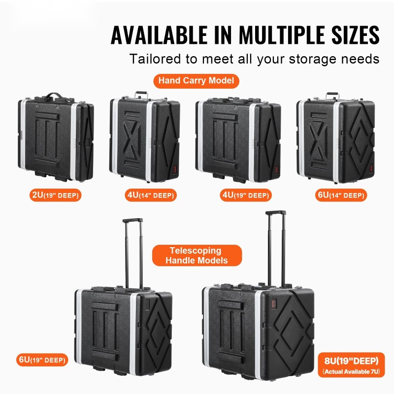 Räkkikotelo 8U ABS 480 mm syvyys kuljetukseen