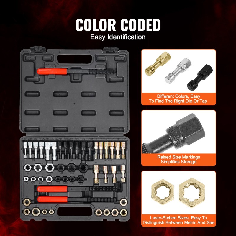 Kierteen korjaussarja HSS terästä 49 osaa UNC UNF ja metrinen